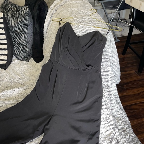 Express Sweetheart Wide Leg Jumpsuit Legging in Pitch Black - Picture 6 of 12